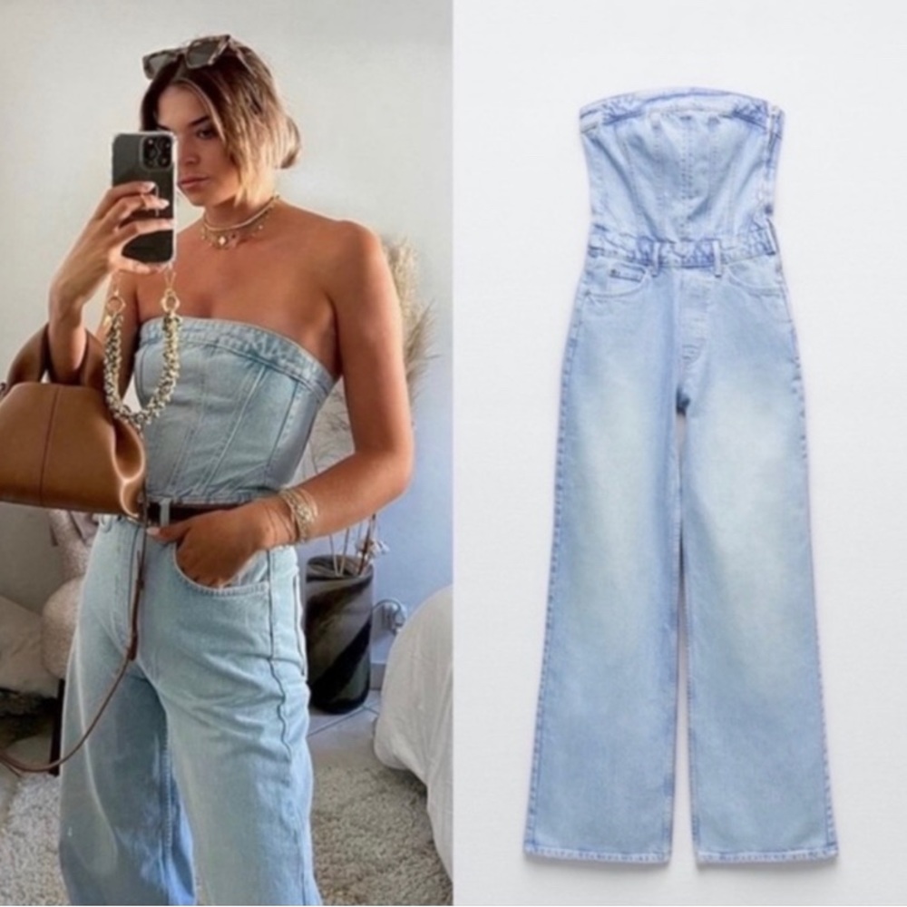 Zara denim corset jumpsuit